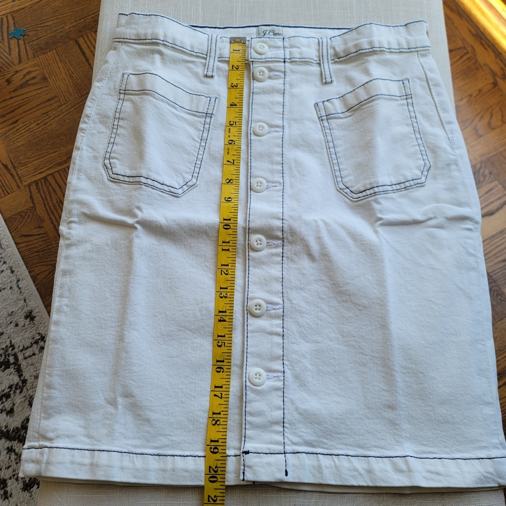 New! J.Crew Sz 29 (8) Denim Button-Front Skirt White Wash-Light Ivory/Navy NWT - Picture 8 of 9
